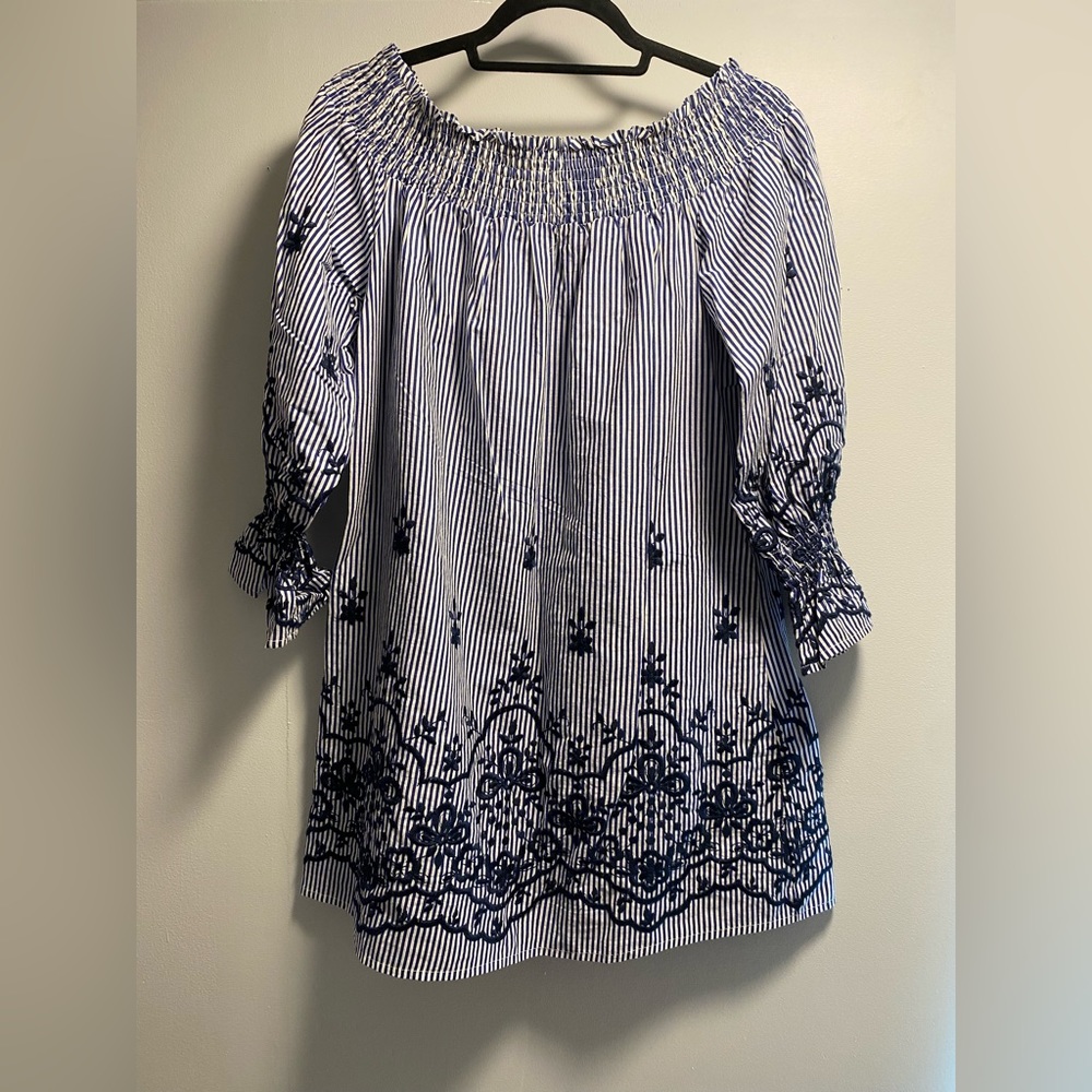 Bishop & Young Blue and Navy Off the Shoulder Dress